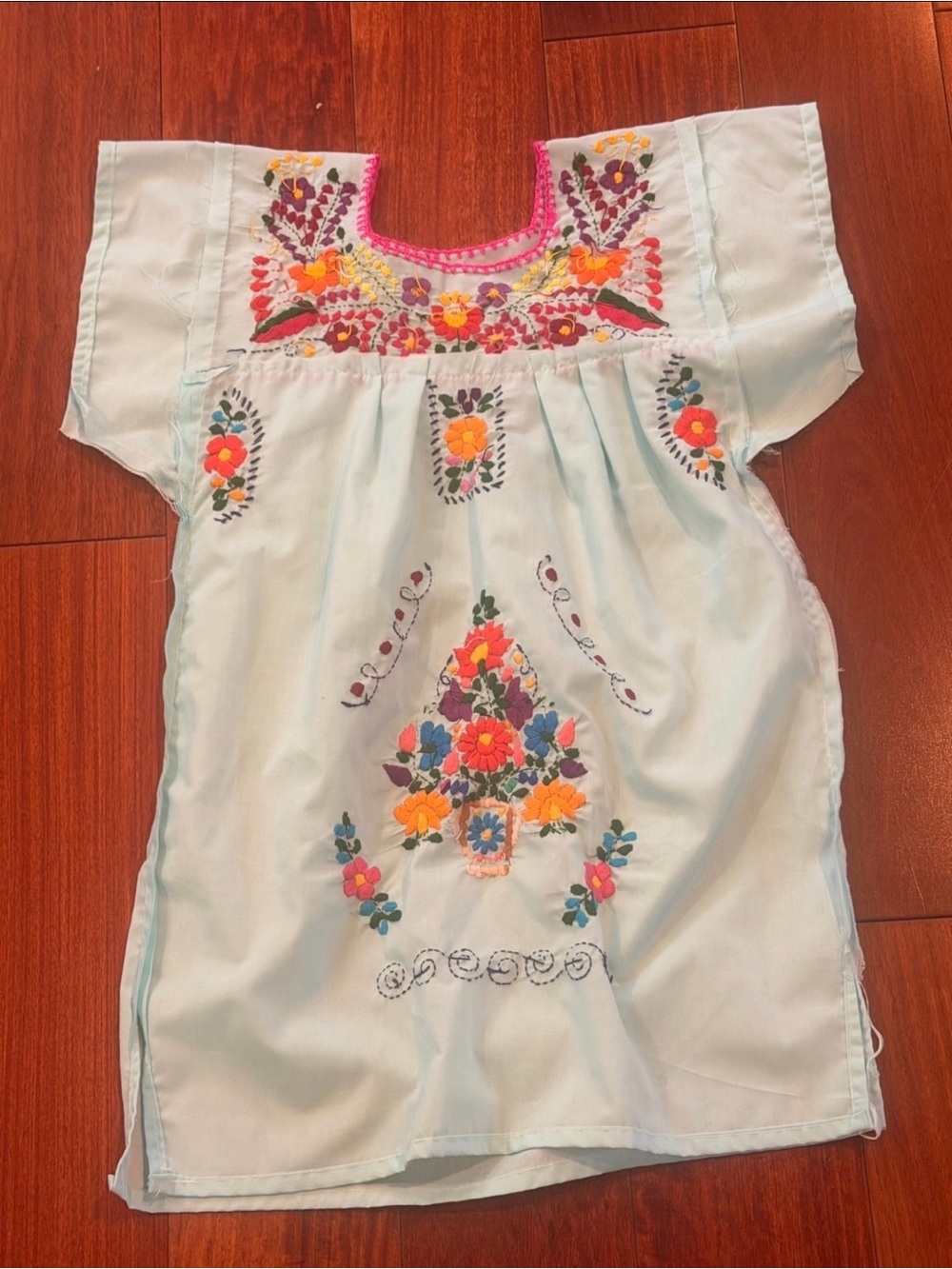 Light Blue Embroidered Floral Kids Dress